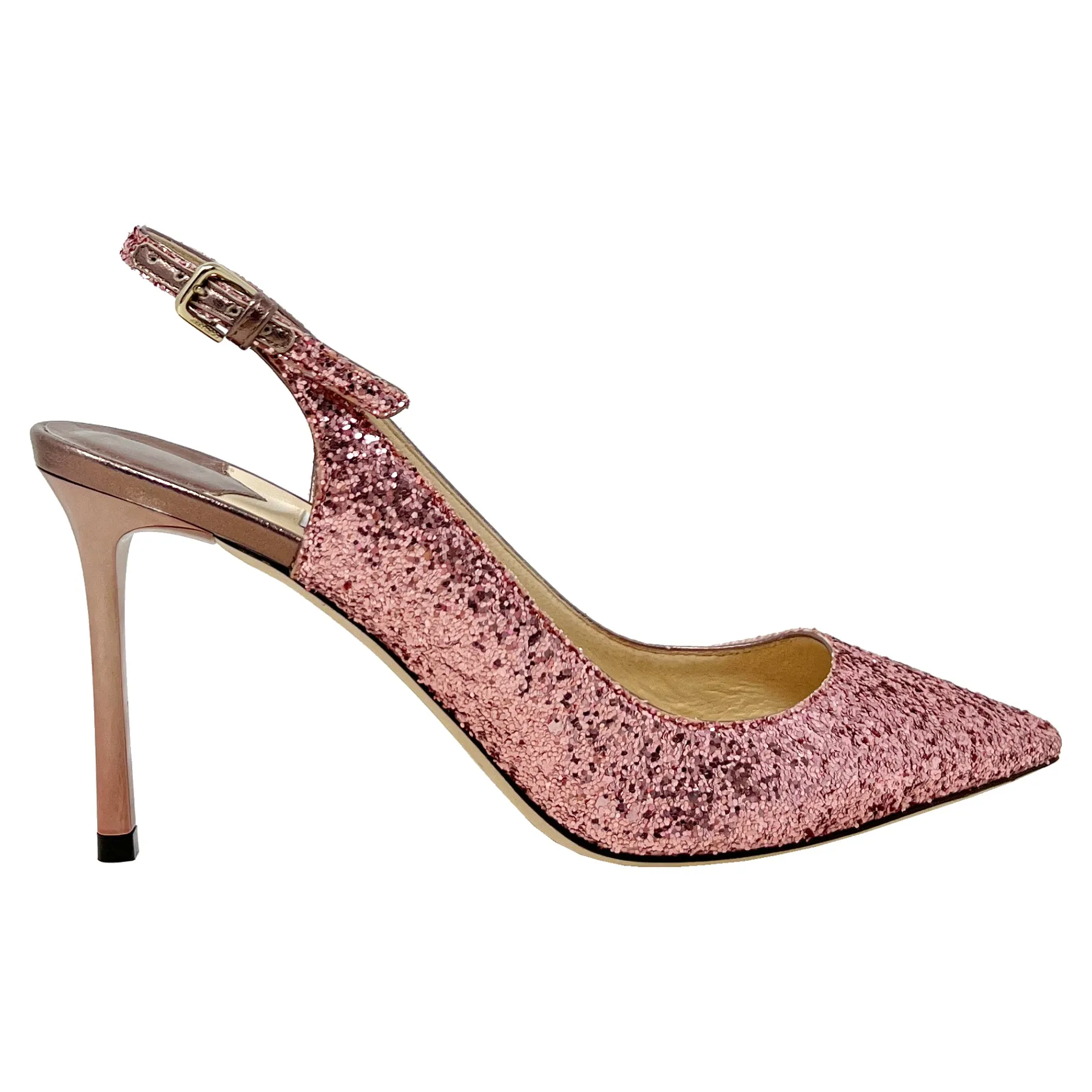 Jimmy Choo Erin 85 Pink Glitter Pointed Slingback Pumps Size EU 38