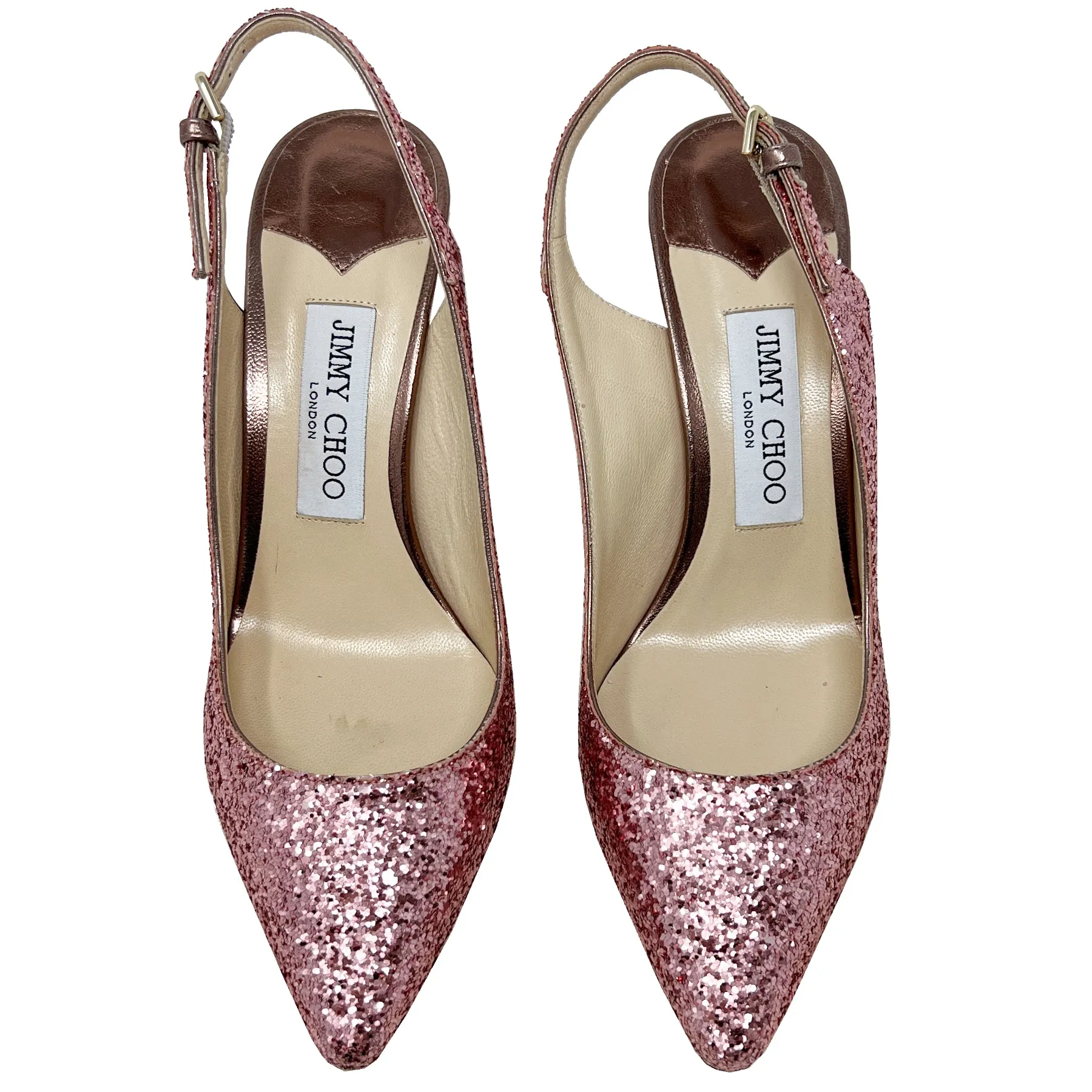 Jimmy Choo Erin 85 Pink Glitter Pointed Slingback Pumps Size EU 38