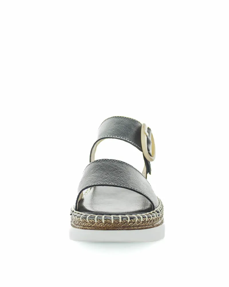Just Bee Chardy  Black Leather Wedge Sandals