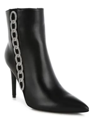 Kalina Rhinestones Chain Detail 4" High Heel Boots