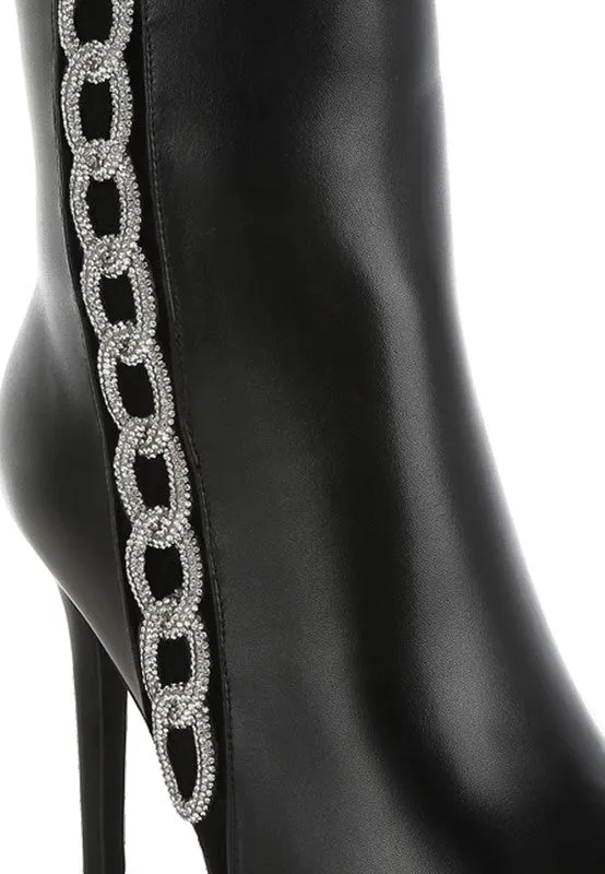 Kalina Rhinestones Chain Detail 4" High Heel Boots
