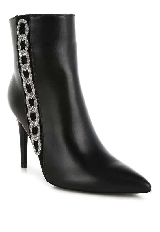 Kalina Rhinestones Chain Detail 4" High Heel Boots