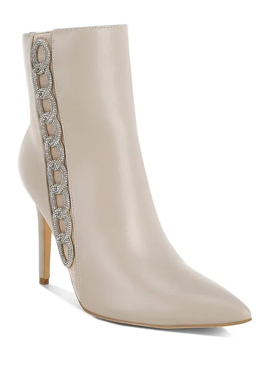 Kalina Rhinestones Chain Detail 4" High Heel Boots