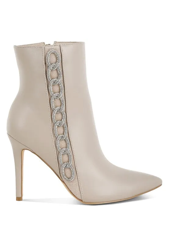 Kalina Rhinestones Chain Detail 4" High Heel Boots