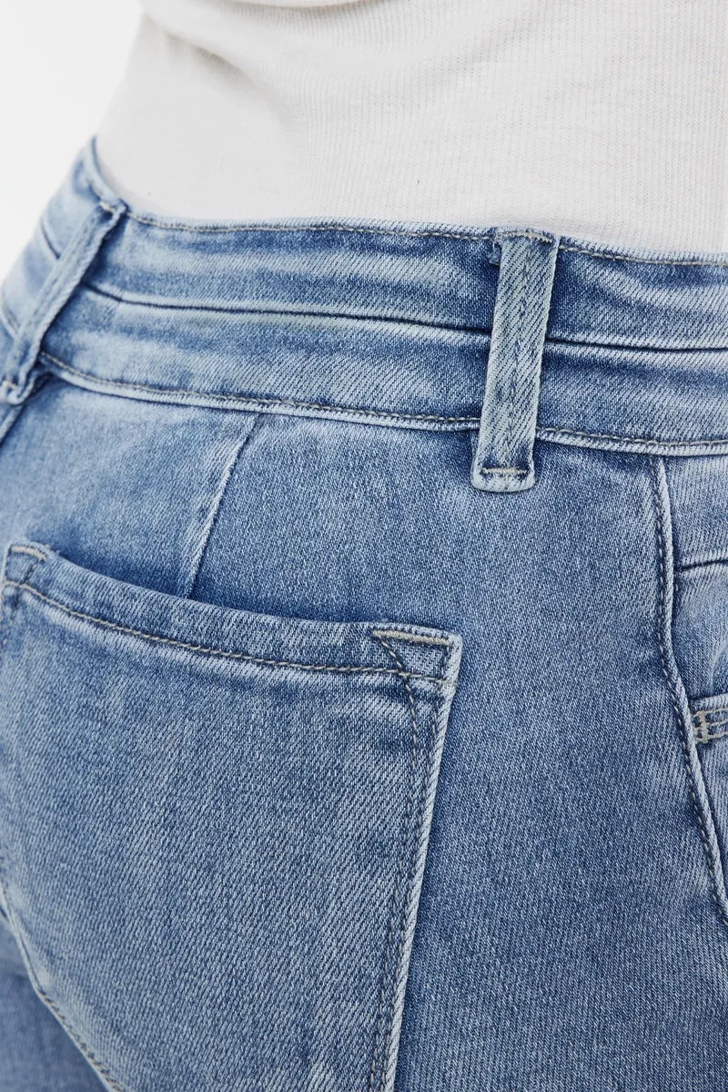 Kancan MidRise Scissor Cut Flare Jeans with Side Slit Light Wash