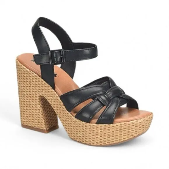 KORKS Dee Wedge Platform Sandal in Black Faux Leather Size 11 NEW