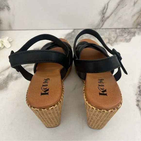 KORKS Dee Wedge Platform Sandal in Black Faux Leather Size 11 NEW