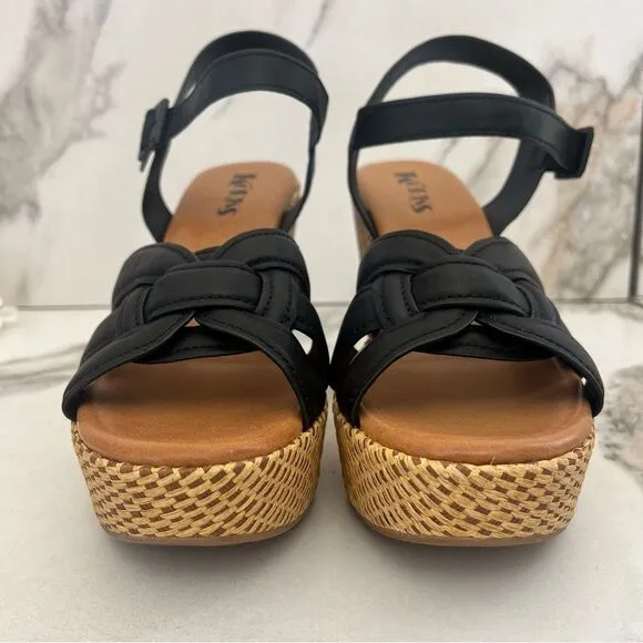 KORKS Dee Wedge Platform Sandal in Black Faux Leather Size 11 NEW