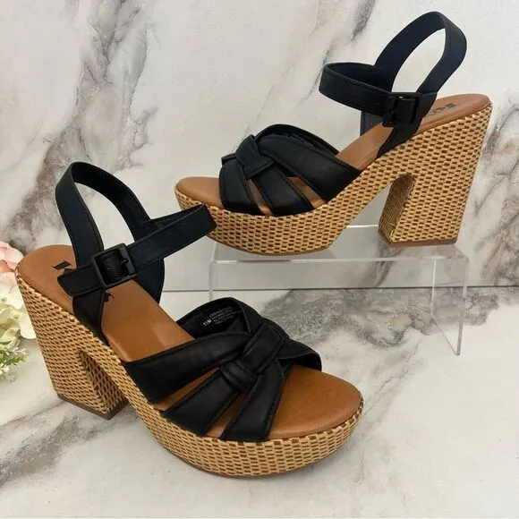 KORKS Dee Wedge Platform Sandal in Black Faux Leather Size 11 NEW