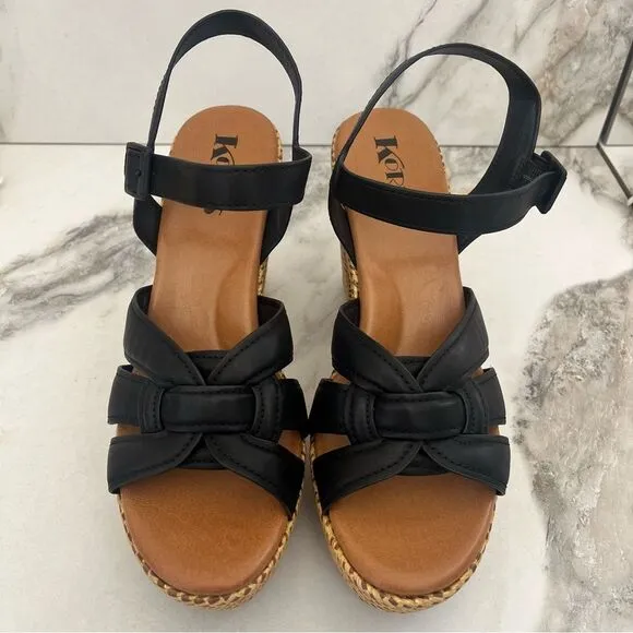 KORKS Dee Wedge Platform Sandal in Black Faux Leather Size 11 NEW