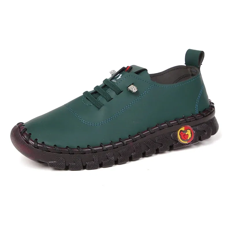 Lace-Up Leather Loafers - Flat Casual Shoes for Women, New Spring Collection, Outdoor Travel and Walking Sneakers