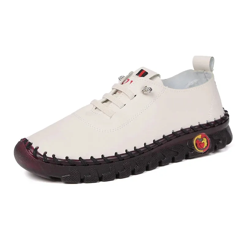 Lace-Up Leather Loafers - Flat Casual Shoes for Women, New Spring Collection, Outdoor Travel and Walking Sneakers