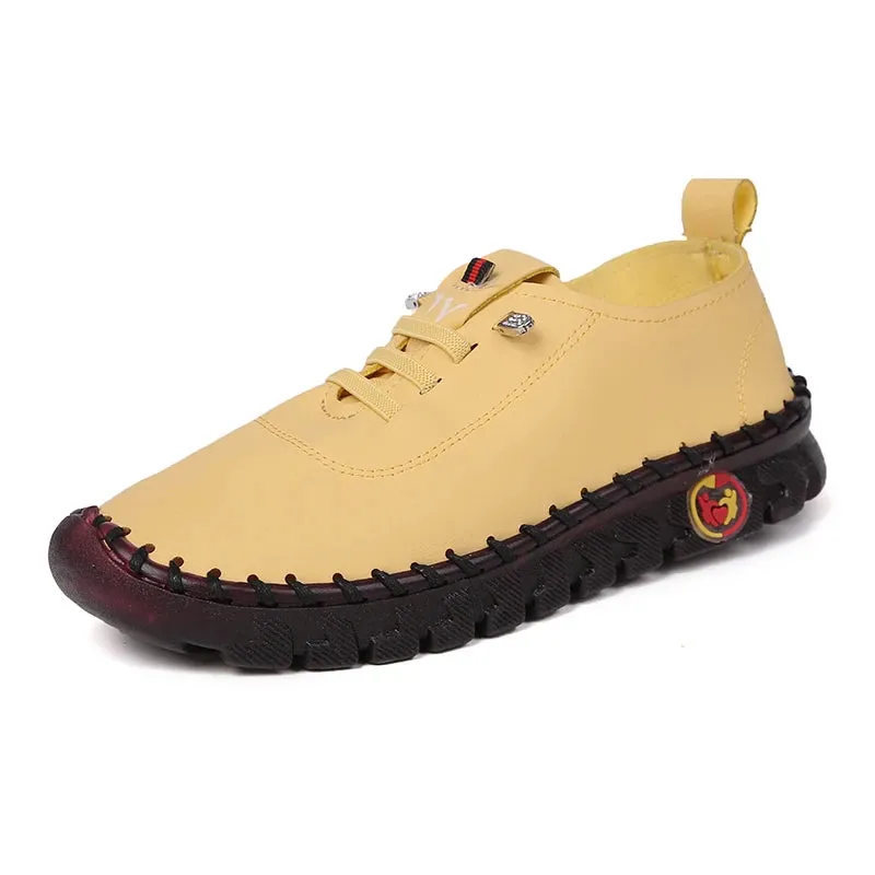 Lace-Up Leather Loafers - Flat Casual Shoes for Women, New Spring Collection, Outdoor Travel and Walking Sneakers