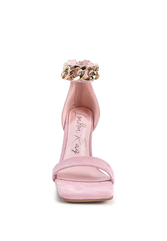 Last Sip 4" Heel Faux Suede with Chain Strap Sandals