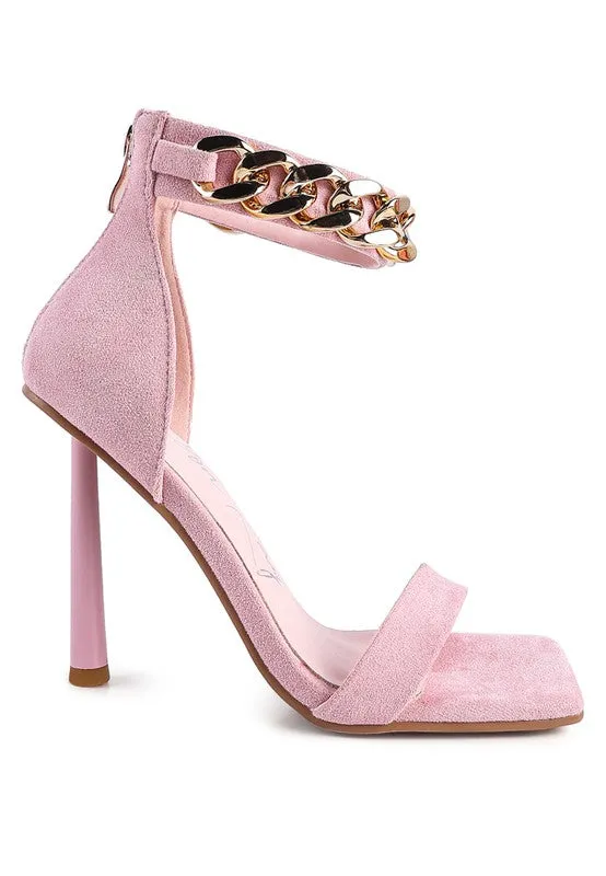 Last Sip 4" Heel Faux Suede with Chain Strap Sandals
