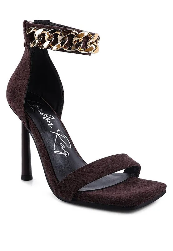 Last Sip 4" Heel Faux Suede with Chain Strap Sandals