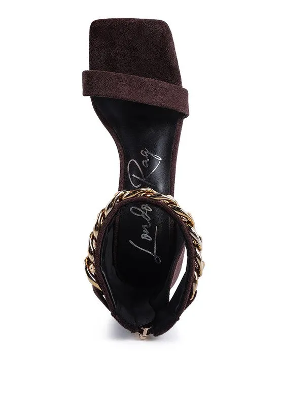 Last Sip 4" Heel Faux Suede with Chain Strap Sandals