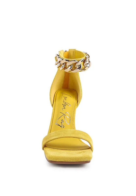 Last Sip 4" Heel Faux Suede with Chain Strap Sandals