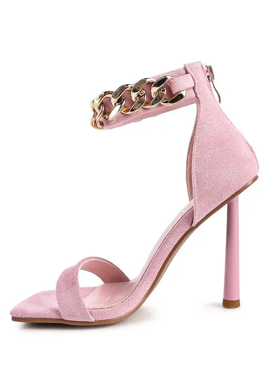 Last Sip 4" Heel Faux Suede with Chain Strap Sandals
