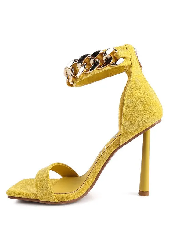Last Sip 4" Heel Faux Suede with Chain Strap Sandals