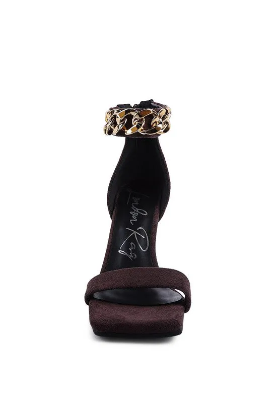 Last Sip 4" Heel Faux Suede with Chain Strap Sandals