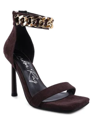 Last Sip 4" Heel Faux Suede with Chain Strap Sandals