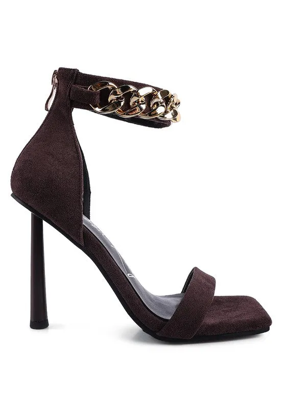 Last Sip 4" Heel Faux Suede with Chain Strap Sandals