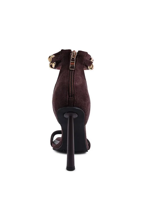 Last Sip 4" Heel Faux Suede with Chain Strap Sandals