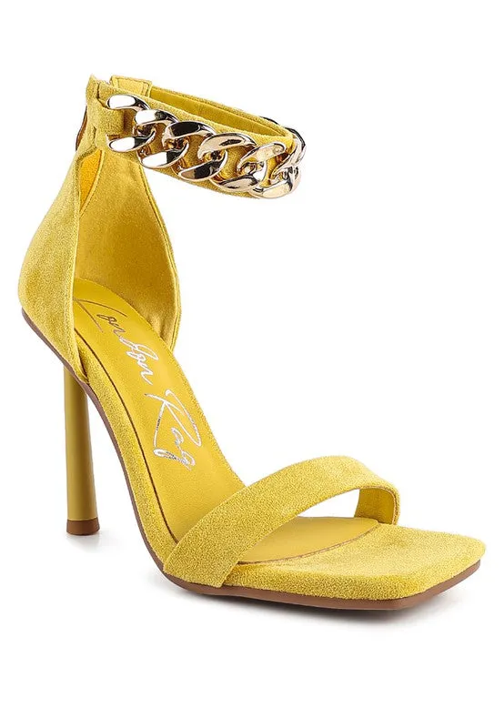 Last Sip 4" Heel Faux Suede with Chain Strap Sandals