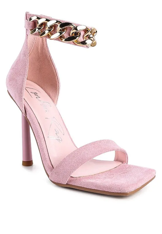 Last Sip 4" Heel Faux Suede with Chain Strap Sandals