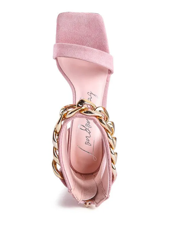 Last Sip 4" Heel Faux Suede with Chain Strap Sandals