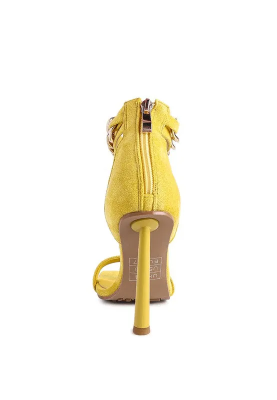 Last Sip 4" Heel Faux Suede with Chain Strap Sandals