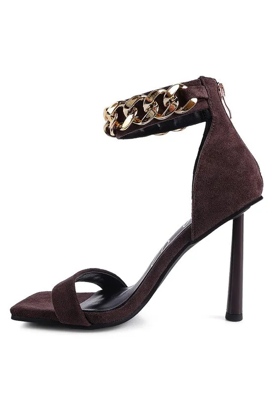Last Sip 4" Heel Faux Suede with Chain Strap Sandals