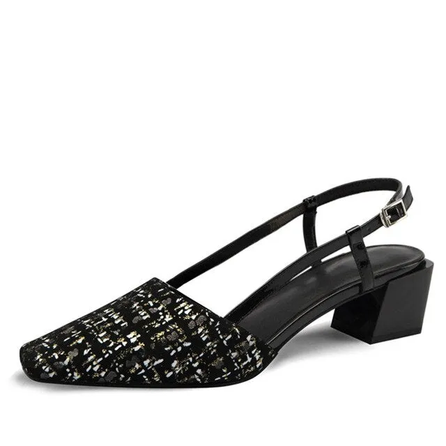 Leopard Horsehair Sandals Women Small Fragrance Summer Slingback Sandals Women Med Chunky Heels Office Shoes Black 2020