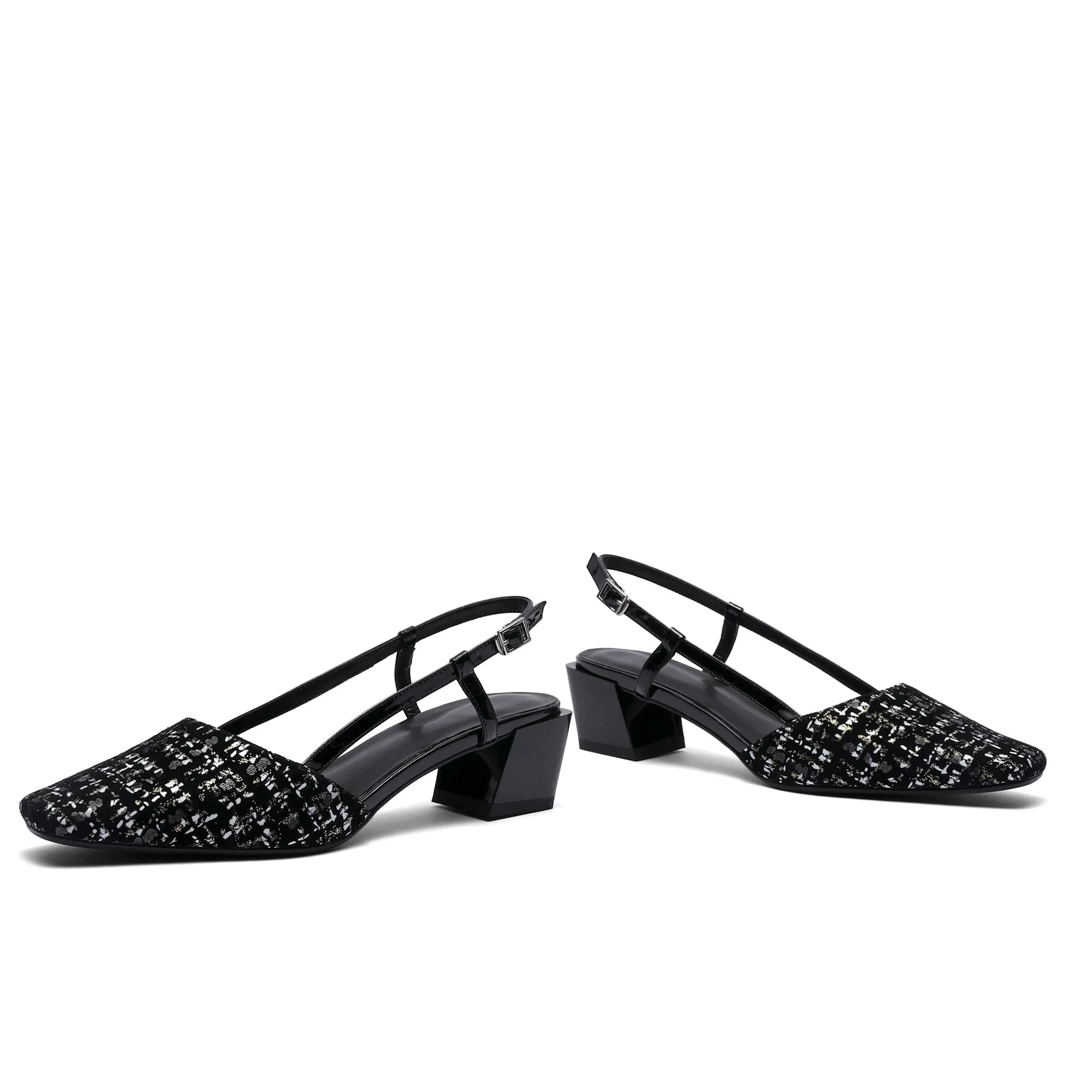 Leopard Horsehair Sandals Women Small Fragrance Summer Slingback Sandals Women Med Chunky Heels Office Shoes Black 2020