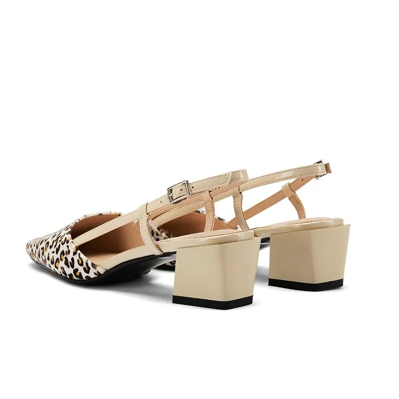 Leopard Horsehair Sandals Women Small Fragrance Summer Slingback Sandals Women Med Chunky Heels Office Shoes Black 2020