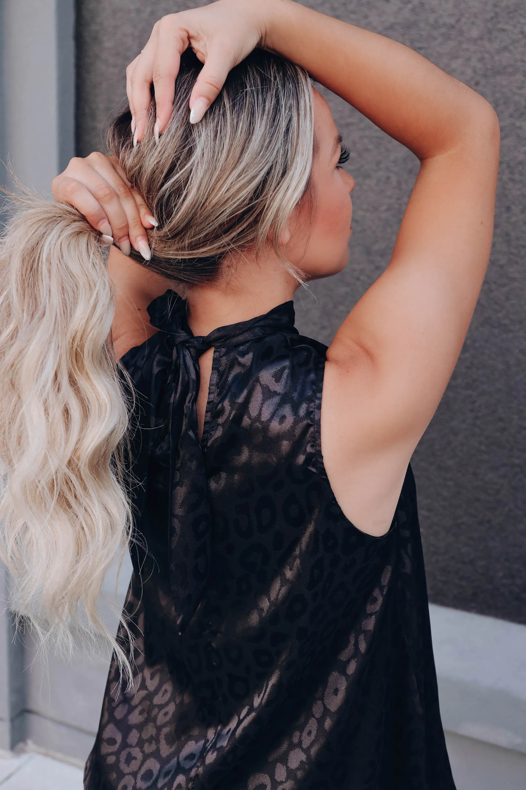 Leopard Satin Blouse - Black
