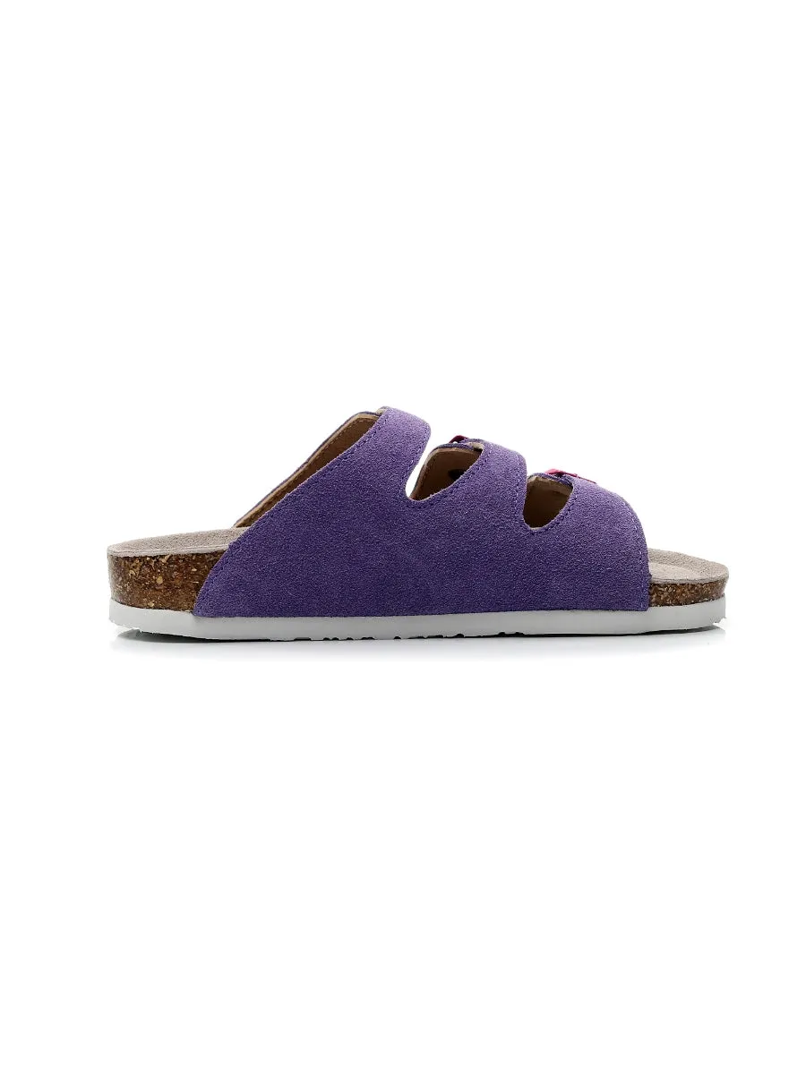 Lilac Triple-Buckle Suede Upper Sandal