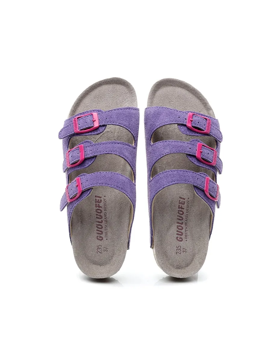 Lilac Triple-Buckle Suede Upper Sandal