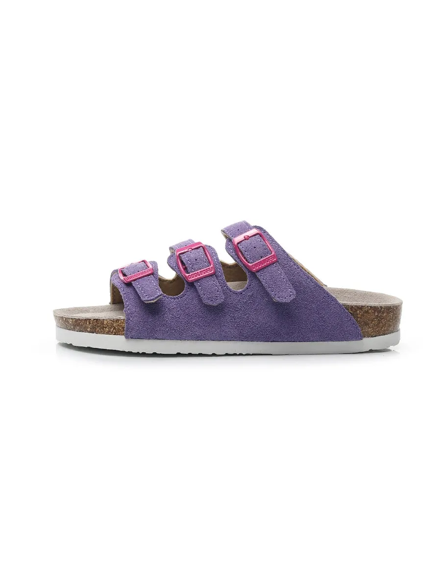Lilac Triple-Buckle Suede Upper Sandal