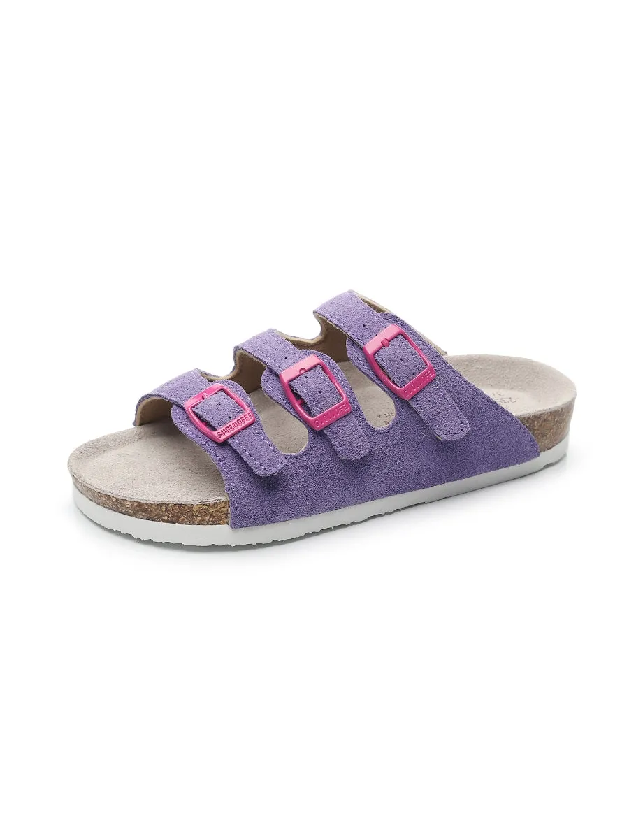 Lilac Triple-Buckle Suede Upper Sandal