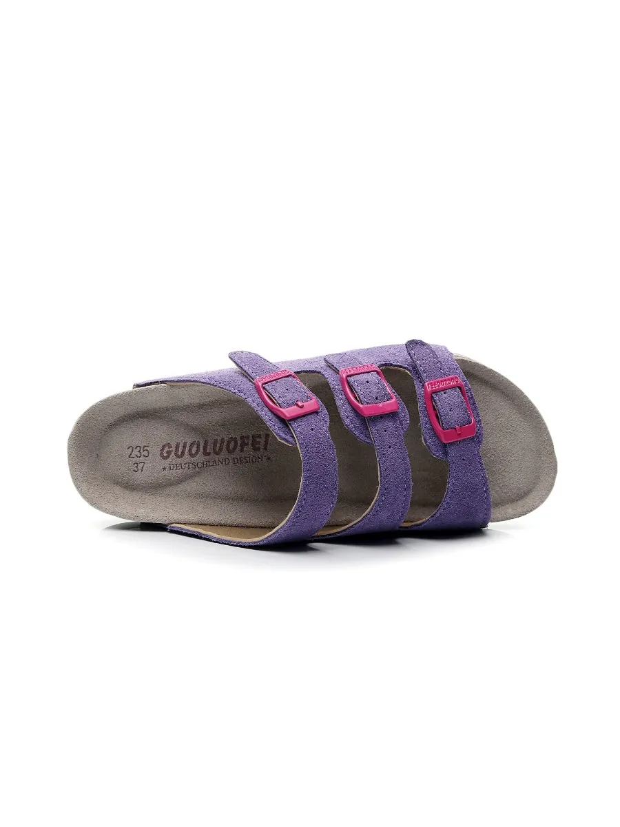 Lilac Triple-Buckle Suede Upper Sandal