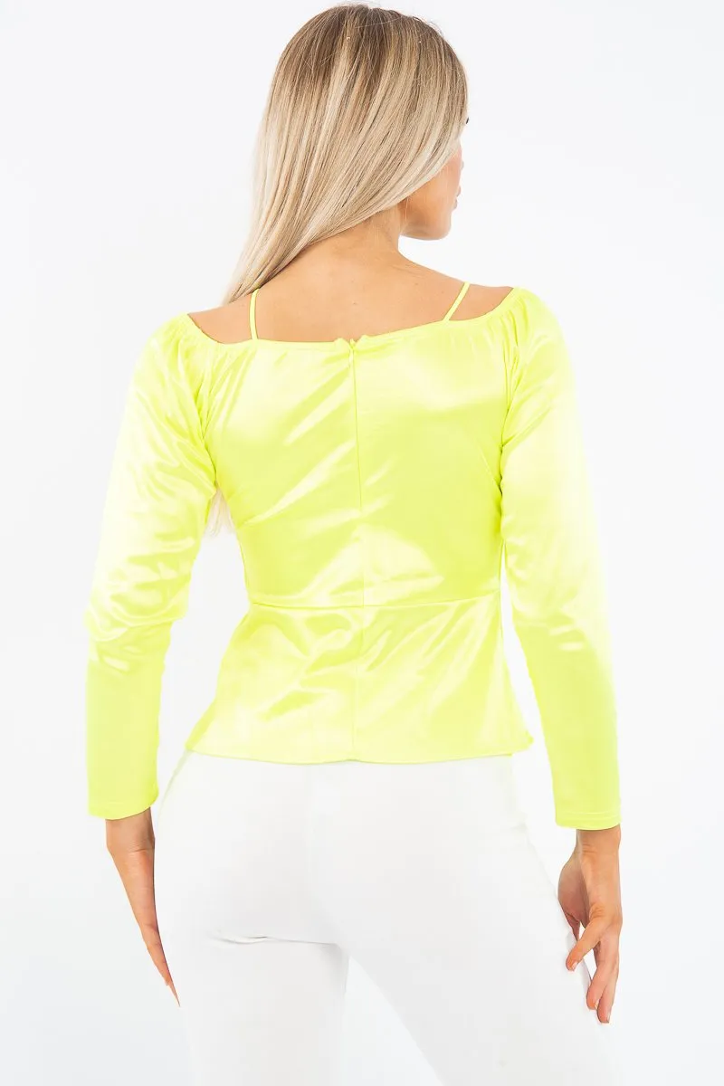 Lime Satin Ruched Tie Detail Top - Malika