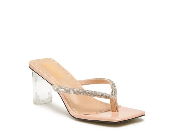 LITCHI Crystal Lined Thong Block 3" Heeled Sandals