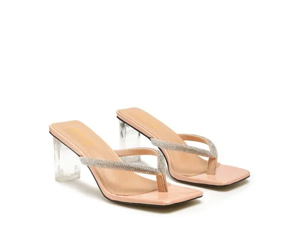 LITCHI Crystal Lined Thong Block 3" Heeled Sandals