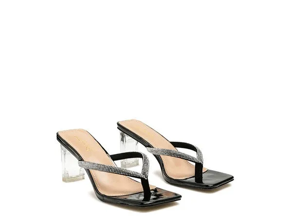 LITCHI Crystal Lined Thong Block 3" Heeled Sandals