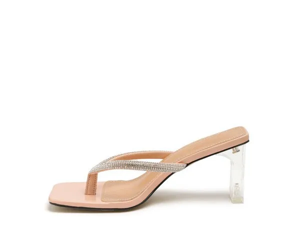 LITCHI Crystal Lined Thong Block 3" Heeled Sandals