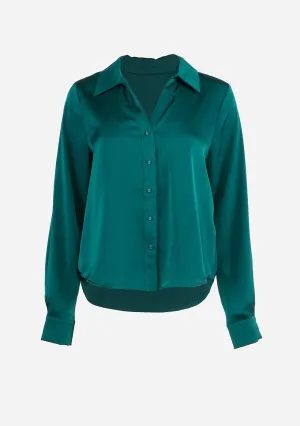 Long Sleeve Fine Satin Button-Up Shirt