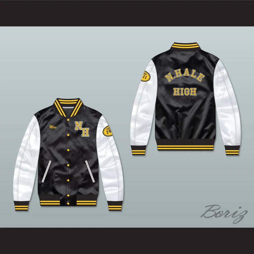 Mac N.Hale High School Black/ White Varsity Letterman Satin Bomber Jacket