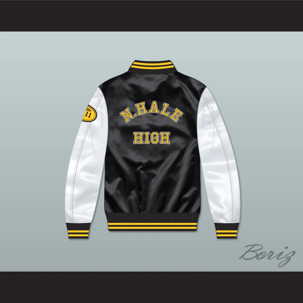Mac N.Hale High School Black/ White Varsity Letterman Satin Bomber Jacket